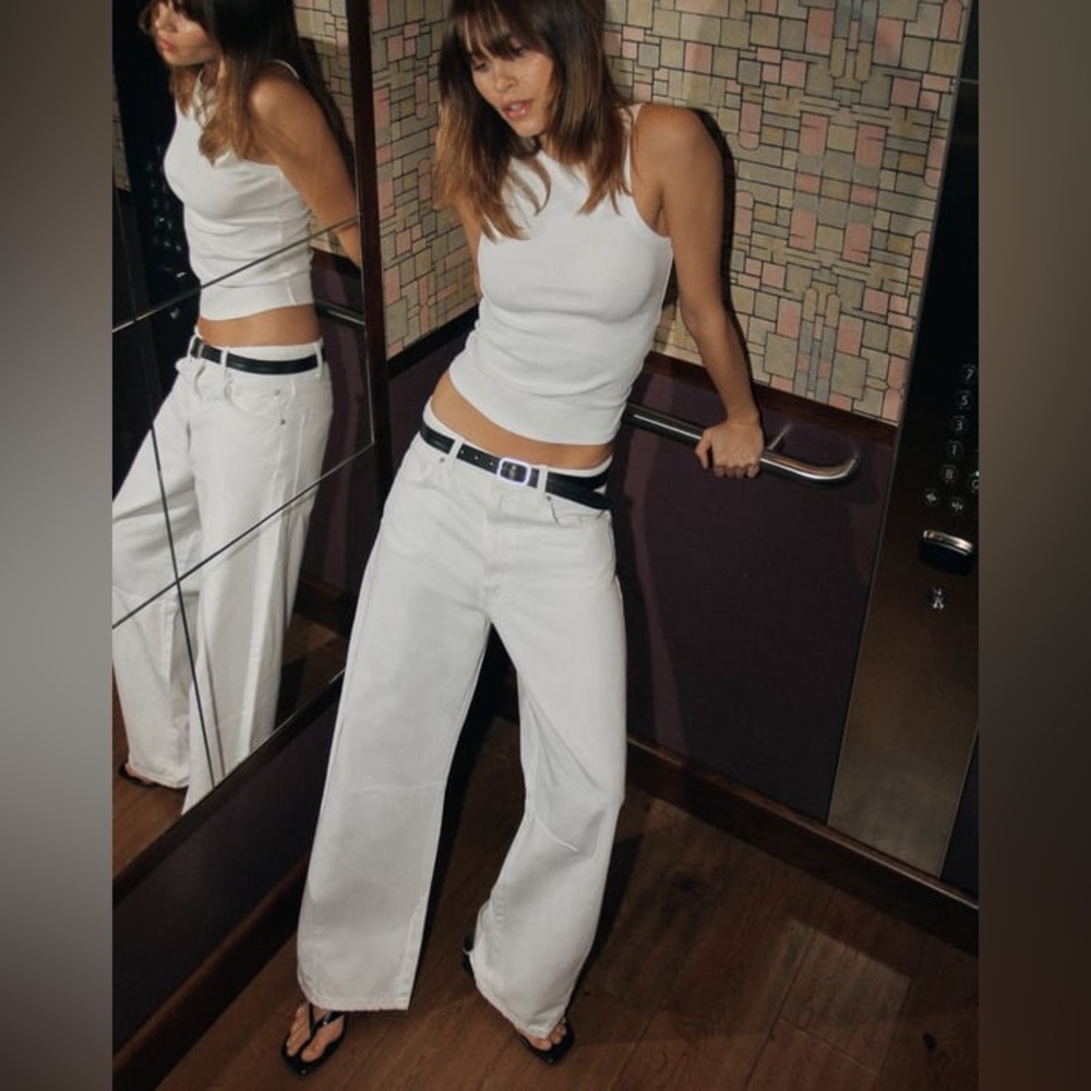 TRF MID WAIST BAGGY BALLOON JEANS size 10 white